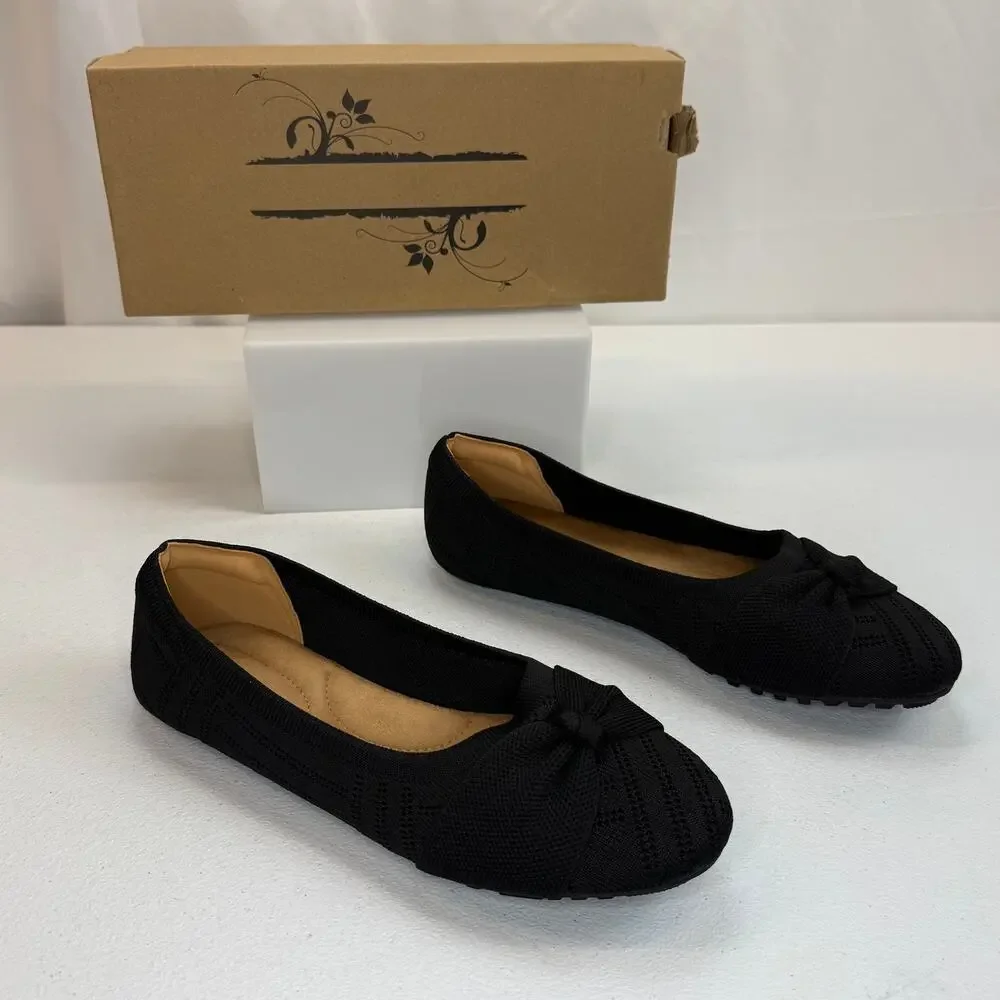 Ablanezoom Women’s Black Knot Flats – Size 38 / US 7.5 Slip‑On Ballet Shoes